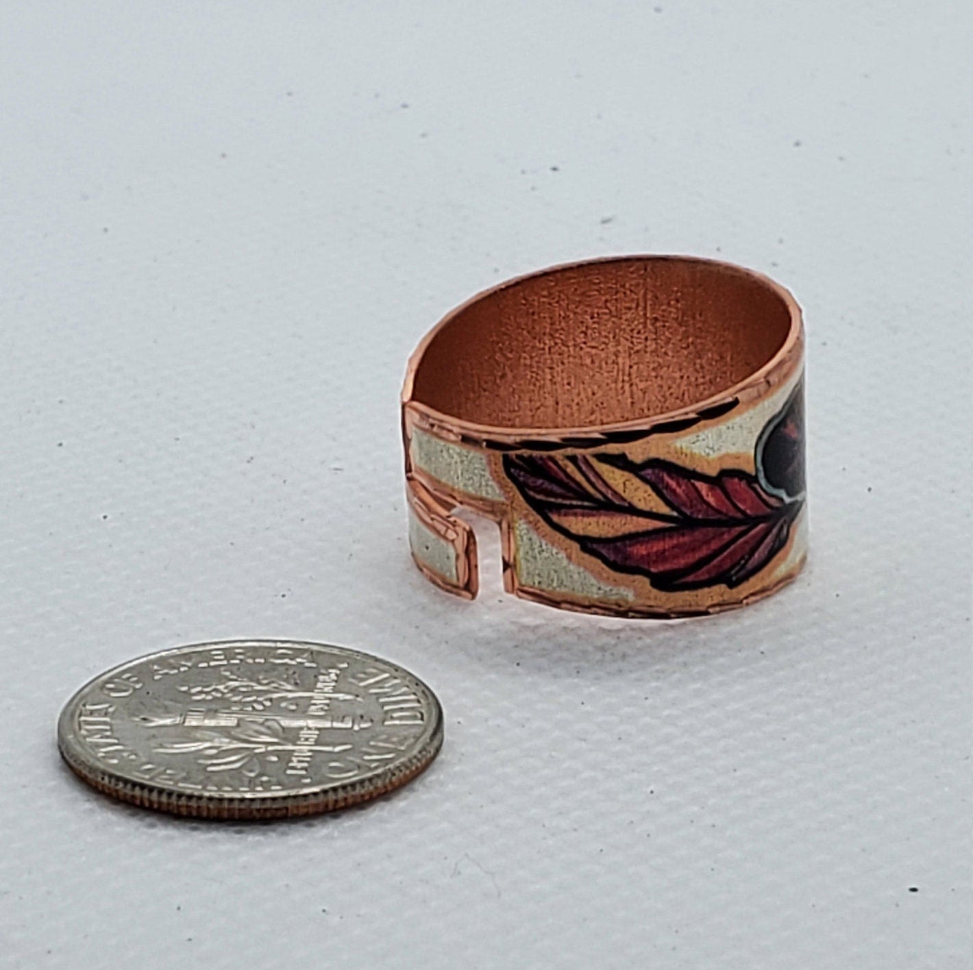 RI - Feather Art Painted Ponies Ring - Beautiful adjustable COPPER ring.