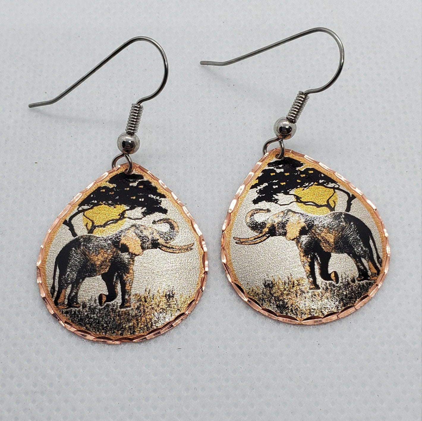 EA - Beautiful Elephant COPPER earrings - Surgical Steel Hypo Allergenic Earwires.