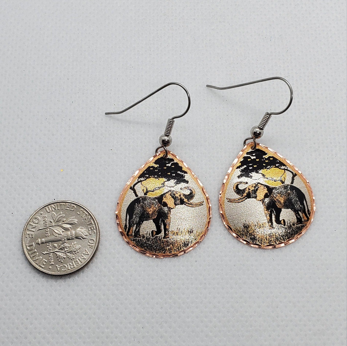 EA - Beautiful Elephant COPPER earrings - Surgical Steel Hypo Allergenic Earwires.