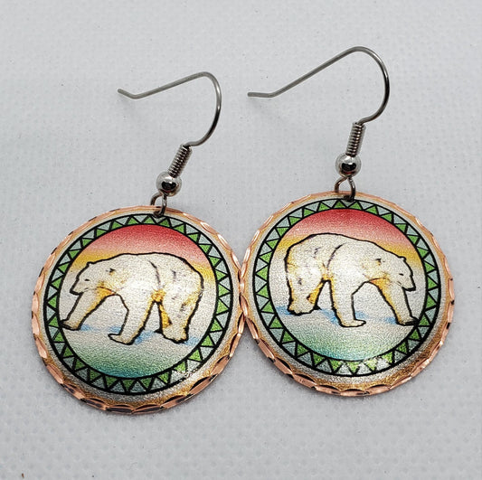 EA- Beautiful Polar Bear COPPER earrings - Surgical Steel Hypo Allergenic Earwires.