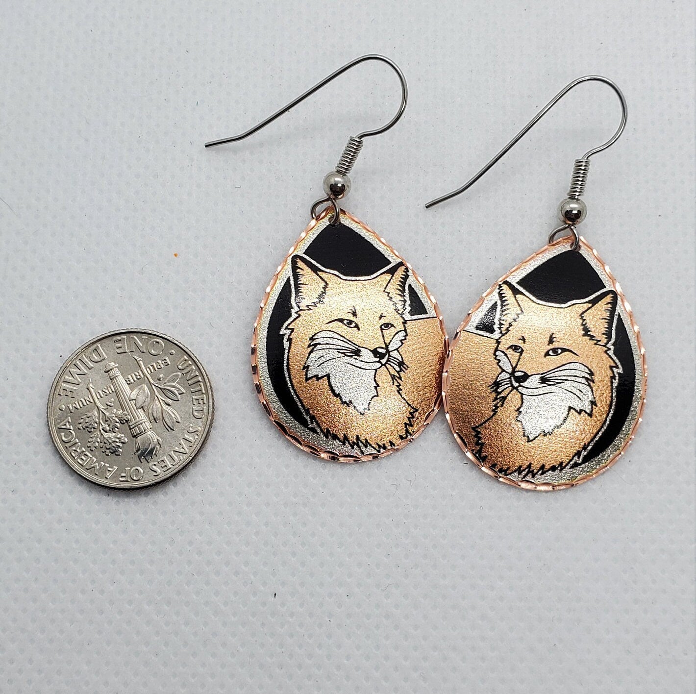 EA - Beautiful Fox COPPER earrings - Surgical Steel Hypo Allergenic Earwires.