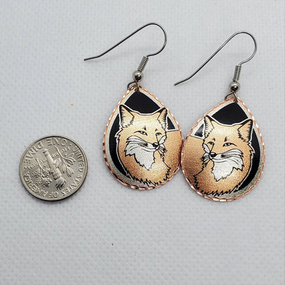 EA - Beautiful Fox COPPER earrings - Surgical Steel Hypo Allergenic Earwires.