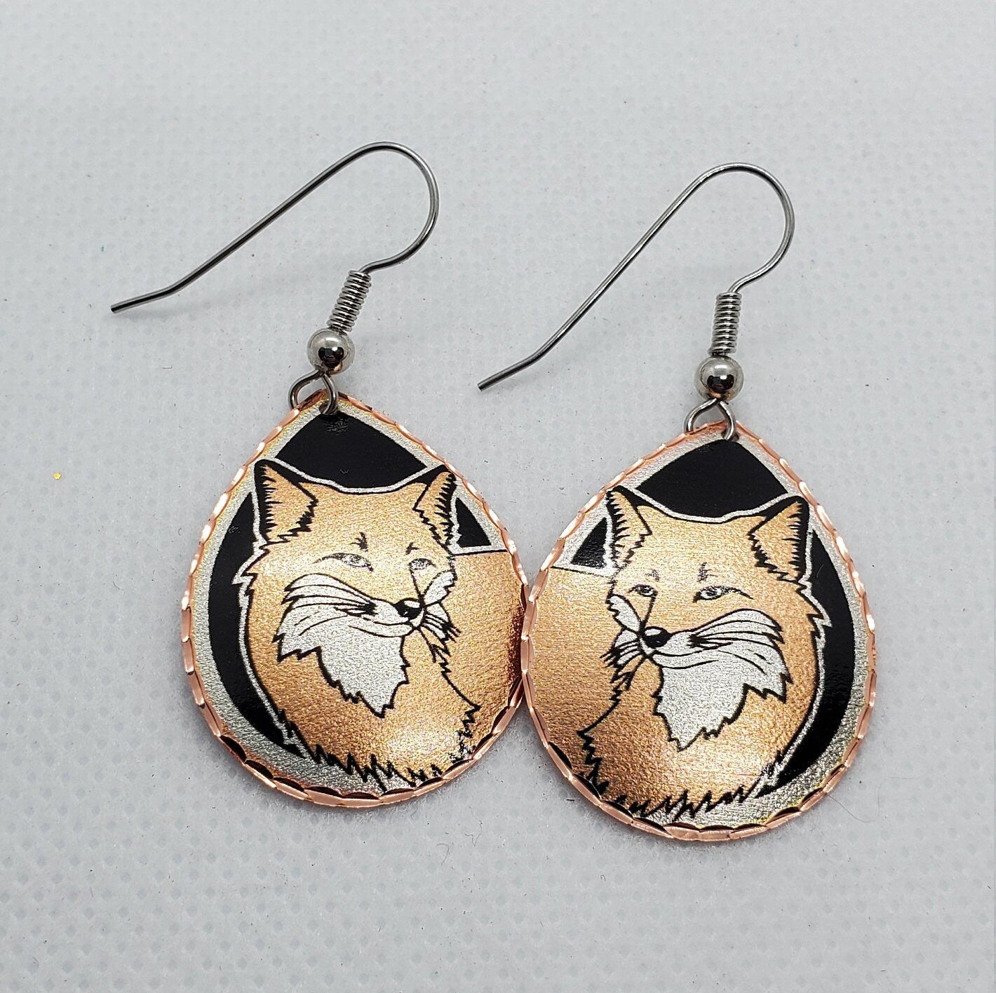 EA - Beautiful Fox COPPER earrings - Surgical Steel Hypo Allergenic Earwires.