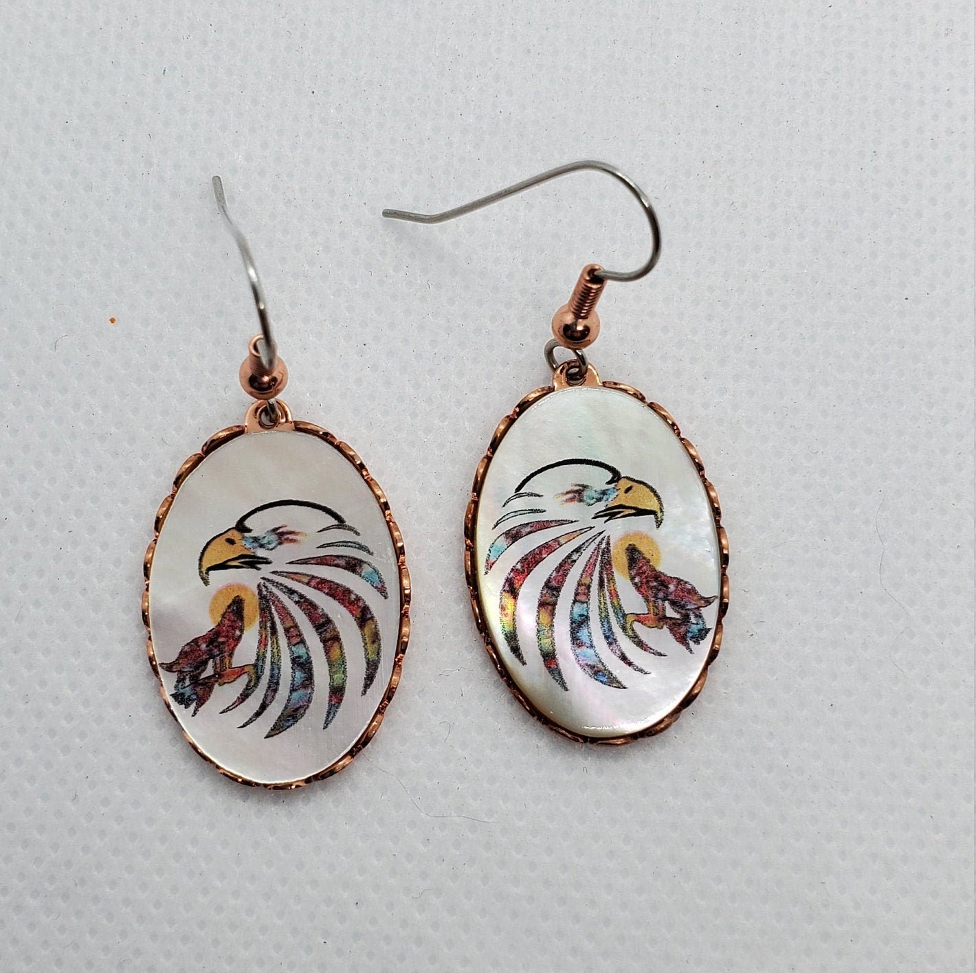 EA - Beautiful Eagle COPPER earrings - Surgical Steel Hypo Allergenic Earwires.