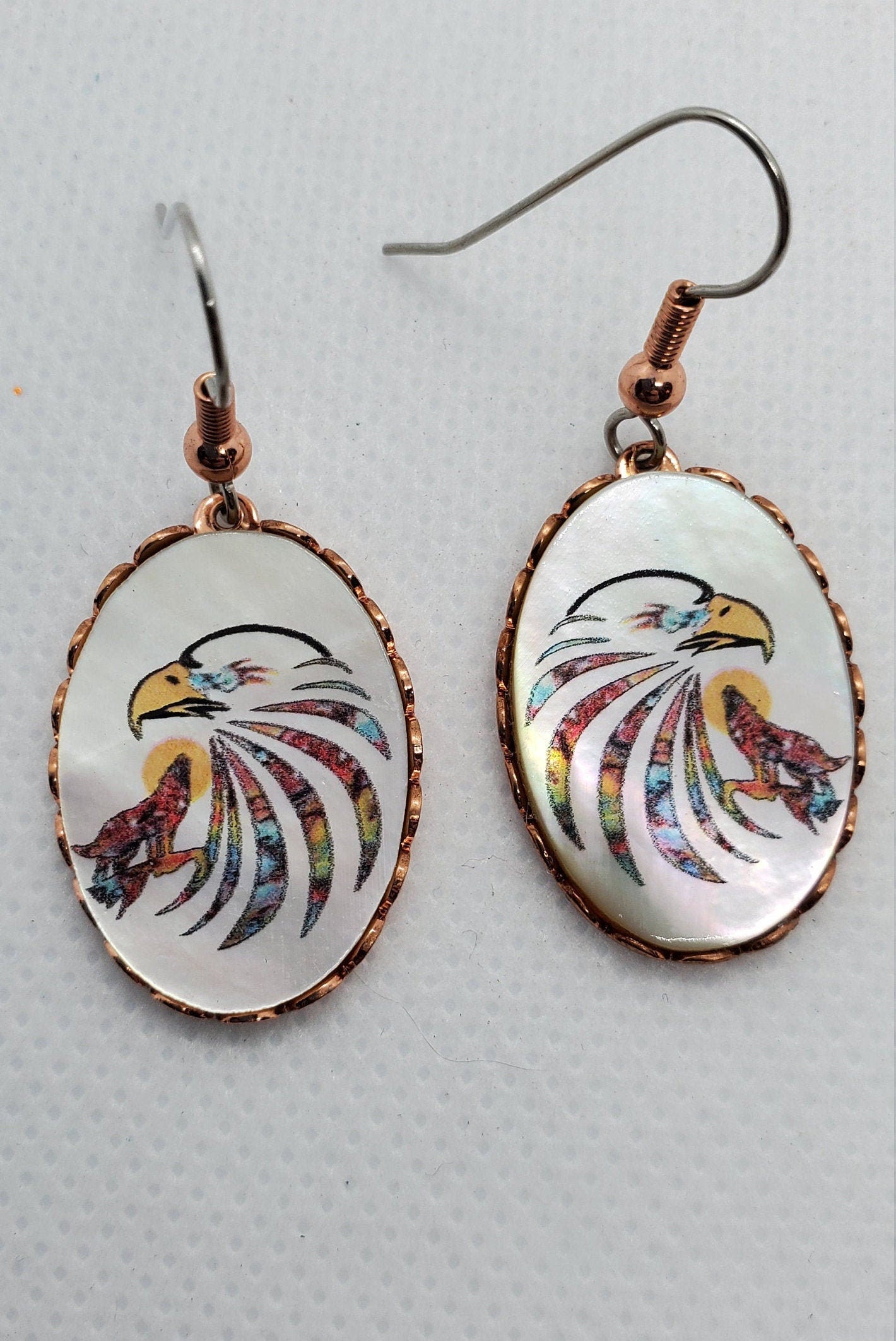 EA - Beautiful Eagle COPPER earrings - Surgical Steel Hypo Allergenic Earwires.