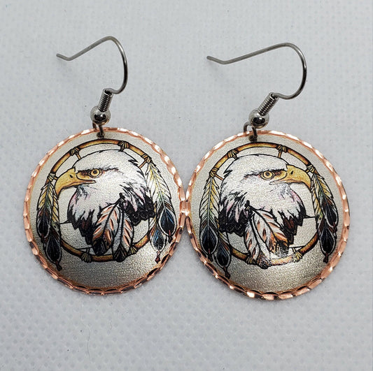 EA - Beautiful Eagle COPPER earrings - Surgical Steel Hypo Allergenic Earwires.