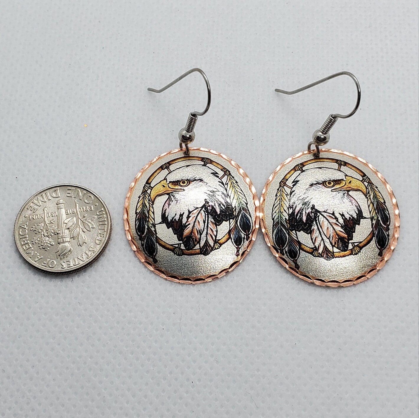 EA - Beautiful Eagle COPPER earrings - Surgical Steel Hypo Allergenic Earwires.