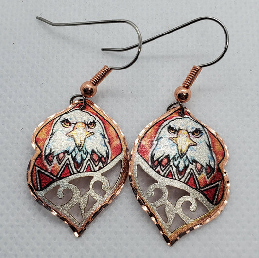 EA - Beautiful Eagle COPPER earrings - Surgical Steel Hypo Allergenic Earwires.