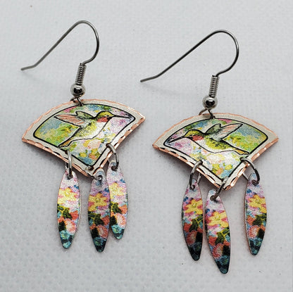 EA - Beautiful Hummingbird COPPER earrings - Surgical Steel Hypo Allergenic Earwires.