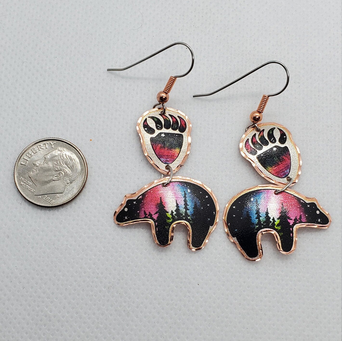 EA - Beautiful Bear COPPER earrings - Surgical Steel Hypo Allergenic Earwires.