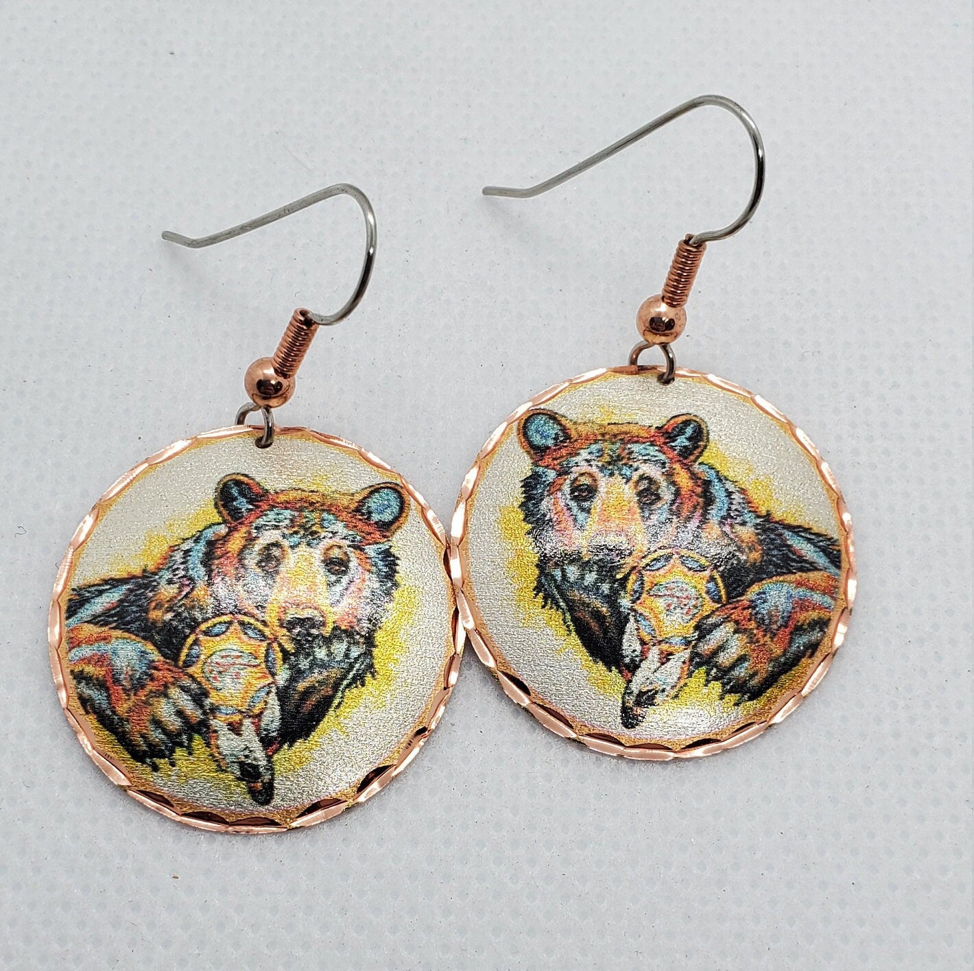 EA - Beautiful Bear COPPER earrings - Surgical Steel Hypo Allergenic Earwires.