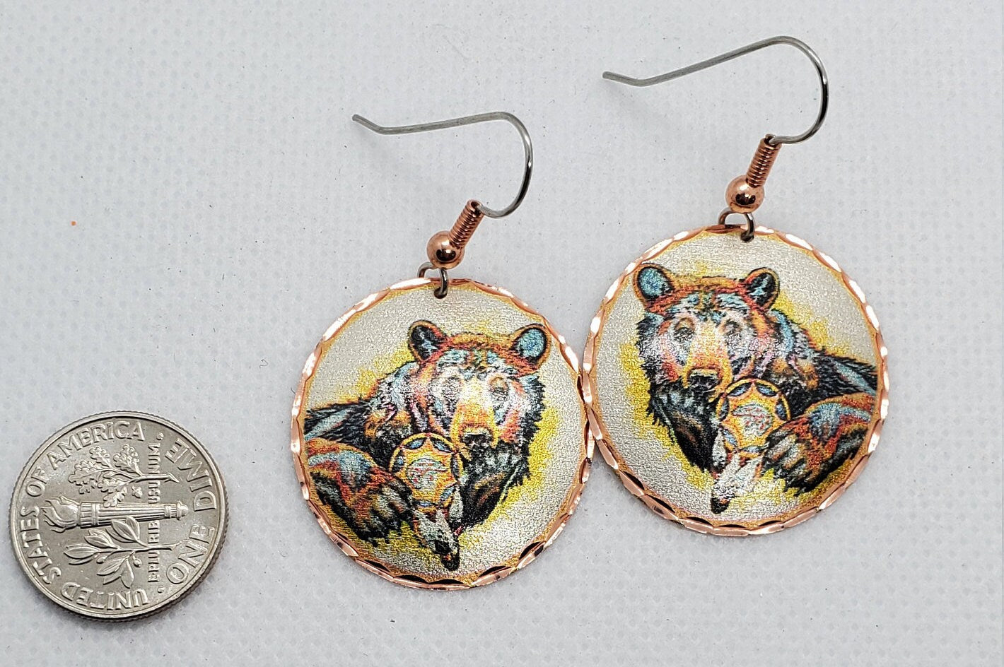 EA - Beautiful Bear COPPER earrings - Surgical Steel Hypo Allergenic Earwires.