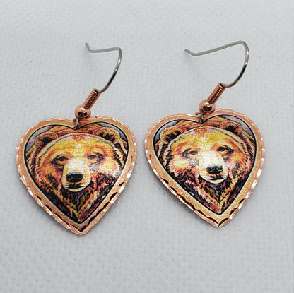 EA- Beautiful Bear COPPER earrings - Surgical Steel Hypo Allergenic Earwires.