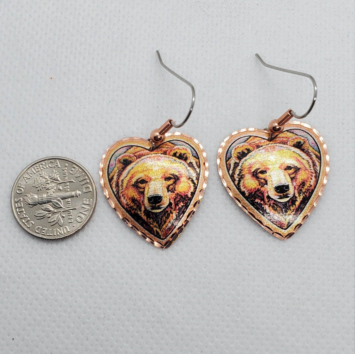 EA- Beautiful Bear COPPER earrings - Surgical Steel Hypo Allergenic Earwires.