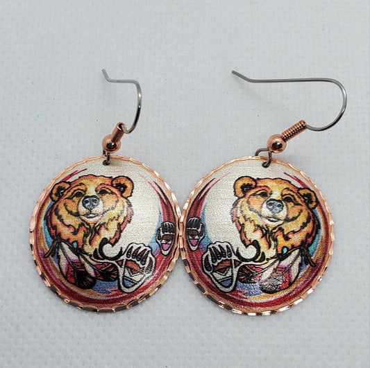 EA - Beautiful Bear COPPER earrings - Surgical Steel Hypo Allergenic Earwires.