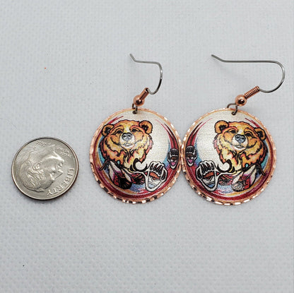 EA - Beautiful Bear COPPER earrings - Surgical Steel Hypo Allergenic Earwires.