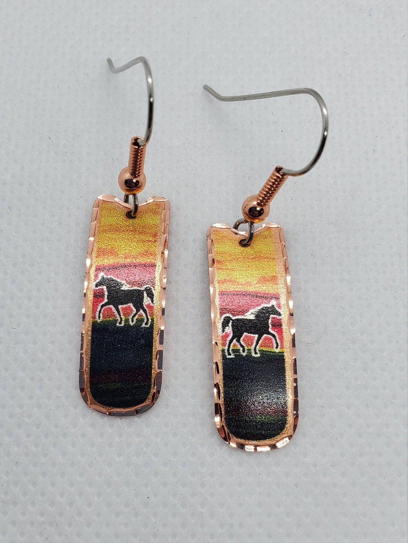 EA- Beautiful Horse COPPER earrings - Surgical Steel Hypo Allergenic Earwires.