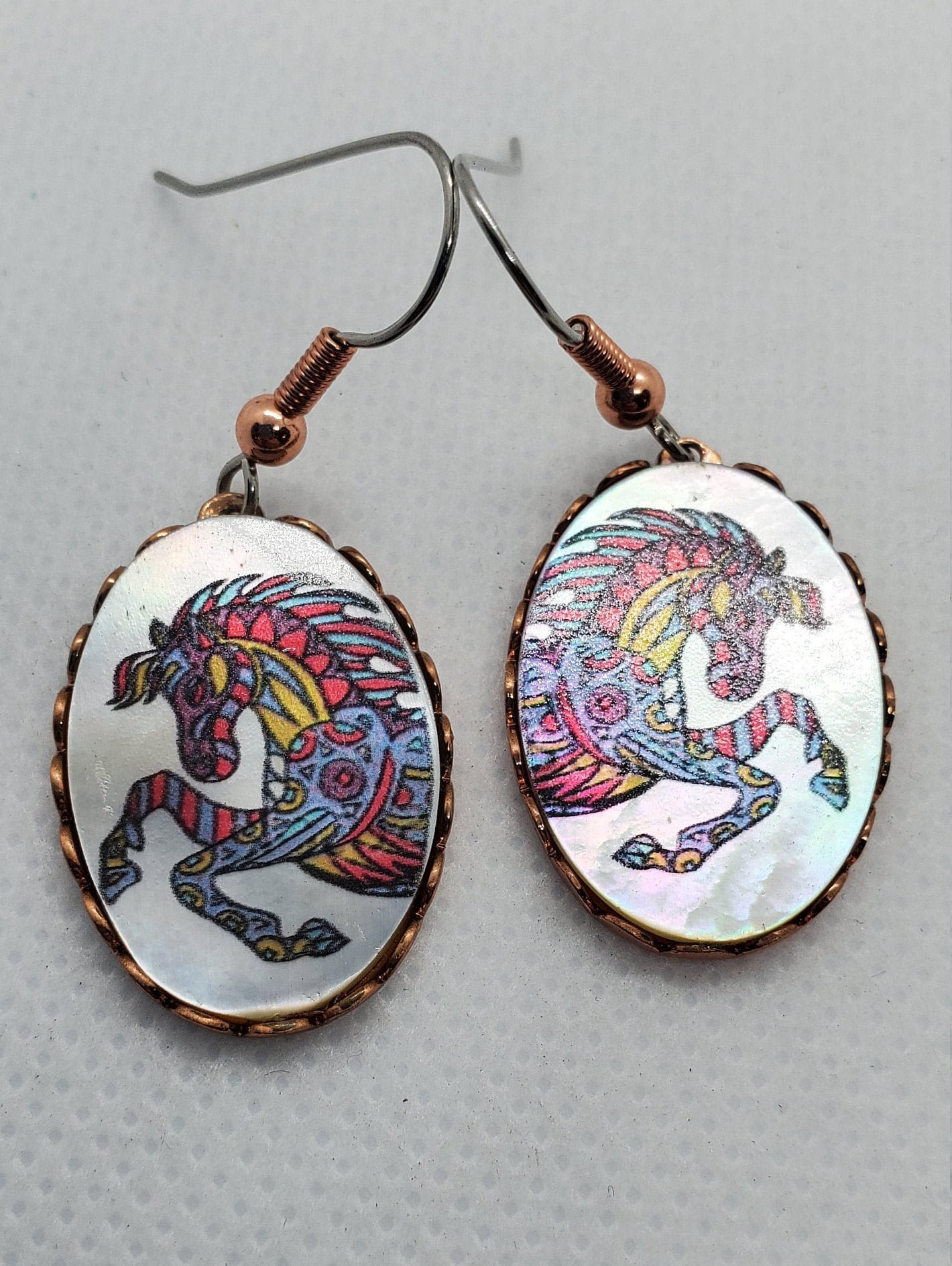 EA - Beautiful Stallion Horse COPPER earrings - Surgical Steel Hypo Allergenic Earwires.