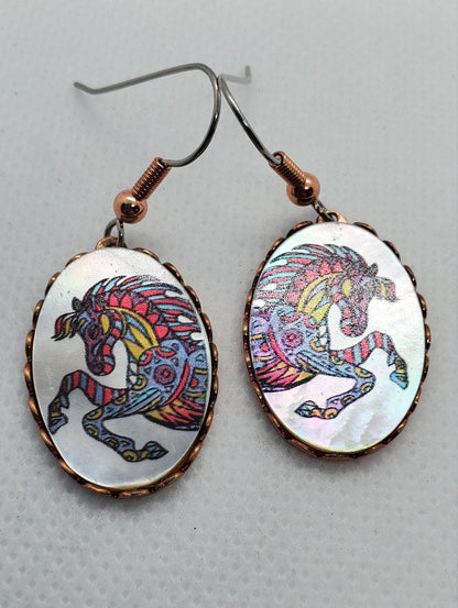 EA - Beautiful Stallion Horse COPPER earrings - Surgical Steel Hypo Allergenic Earwires.