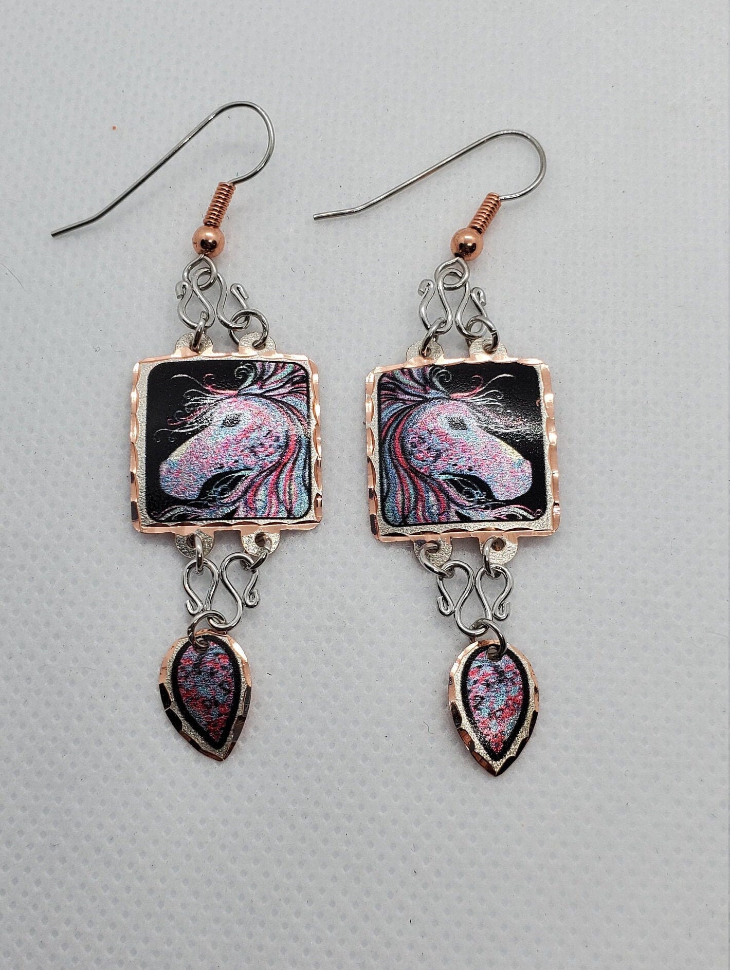 EA - Beautiful Horse COPPER earrings - Surgical Steel Hypo Allergenic Earwires.