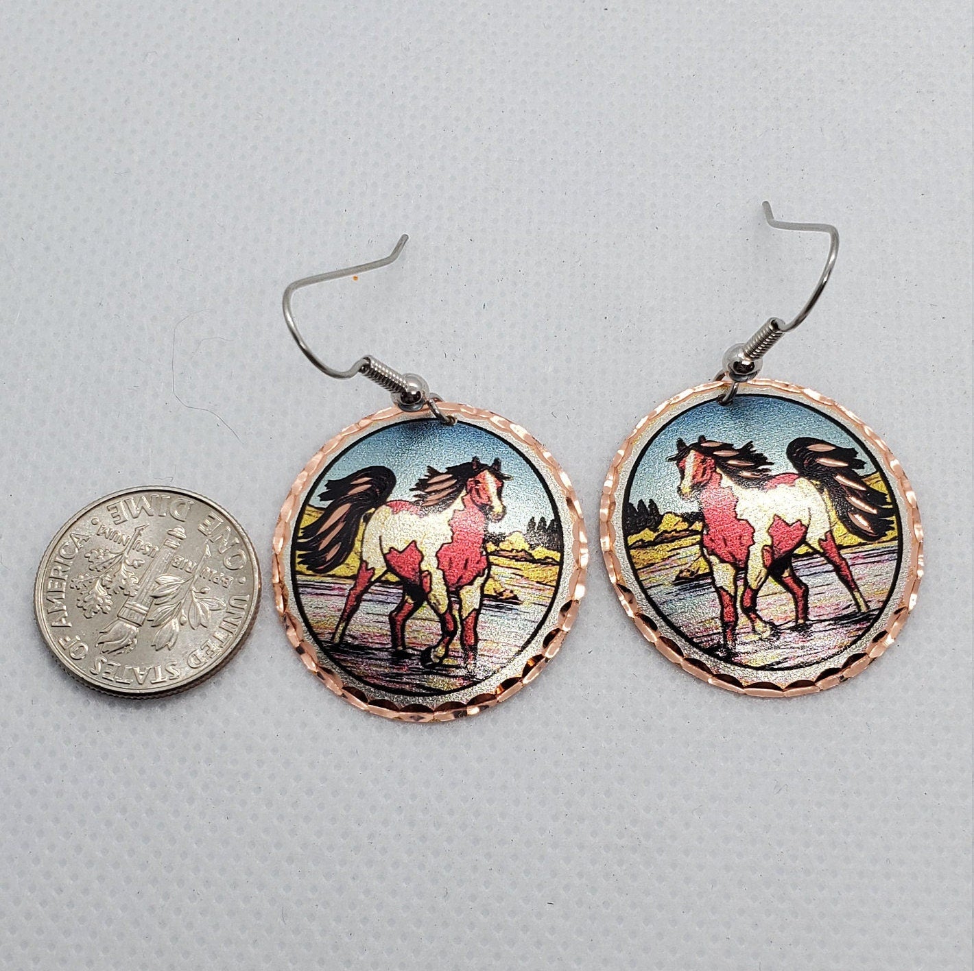 EA- Beautiful Horse COPPER earrings - Surgical Steel Hypo Allergenic Earwires.