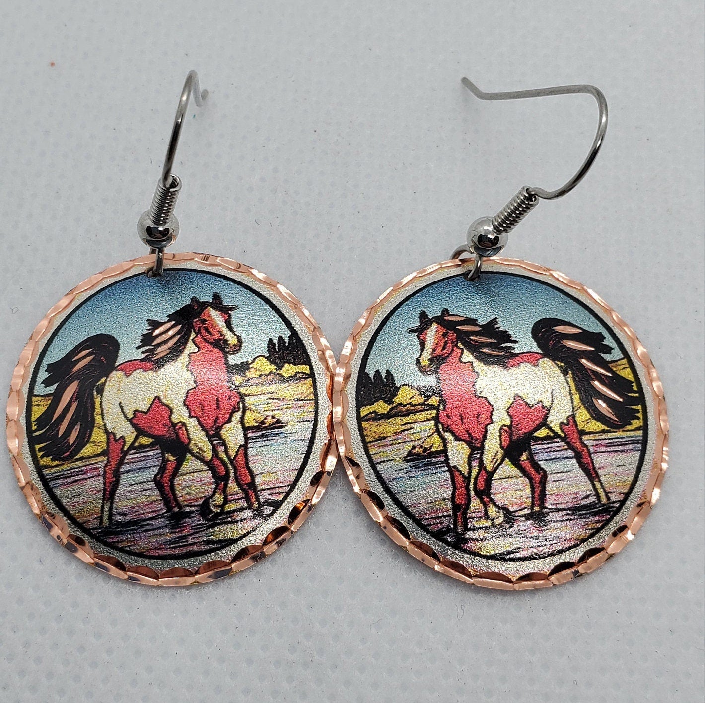 EA- Beautiful Horse COPPER earrings - Surgical Steel Hypo Allergenic Earwires.