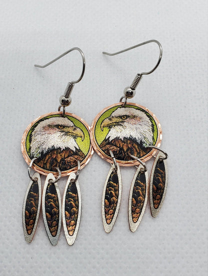 EA - Beautiful Bald Eagle COPPER earrings - Surgical Steel Hypo Allergenic Earwires.