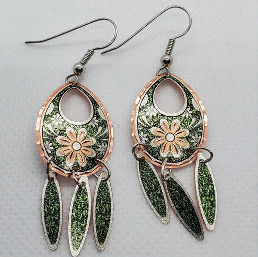 EA - Beautiful Flower COPPER earrings - Surgical Steel Hypo Allergenic Earwires.