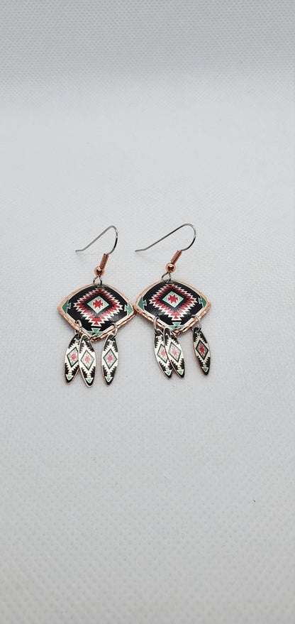 EA - Beautiful Flower COPPER earrings - Surgical Steel Hypo Allergenic Earwires.
