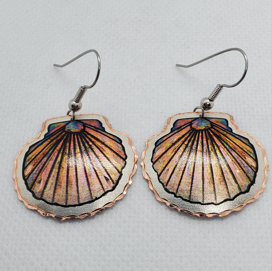 EA - Beautiful Seashell COPPER earrings - Surgical Steel Hypo Allergenic Earwires.
