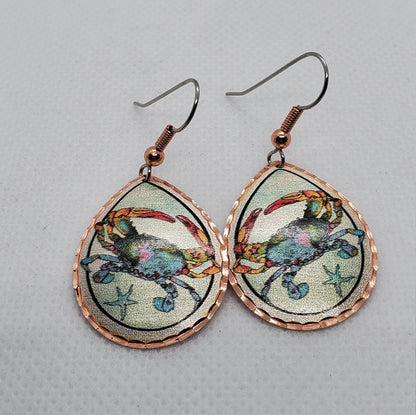 EA - Beautiful Crab COPPER earrings - Surgical Steel Hypo Allergenic Earwires.