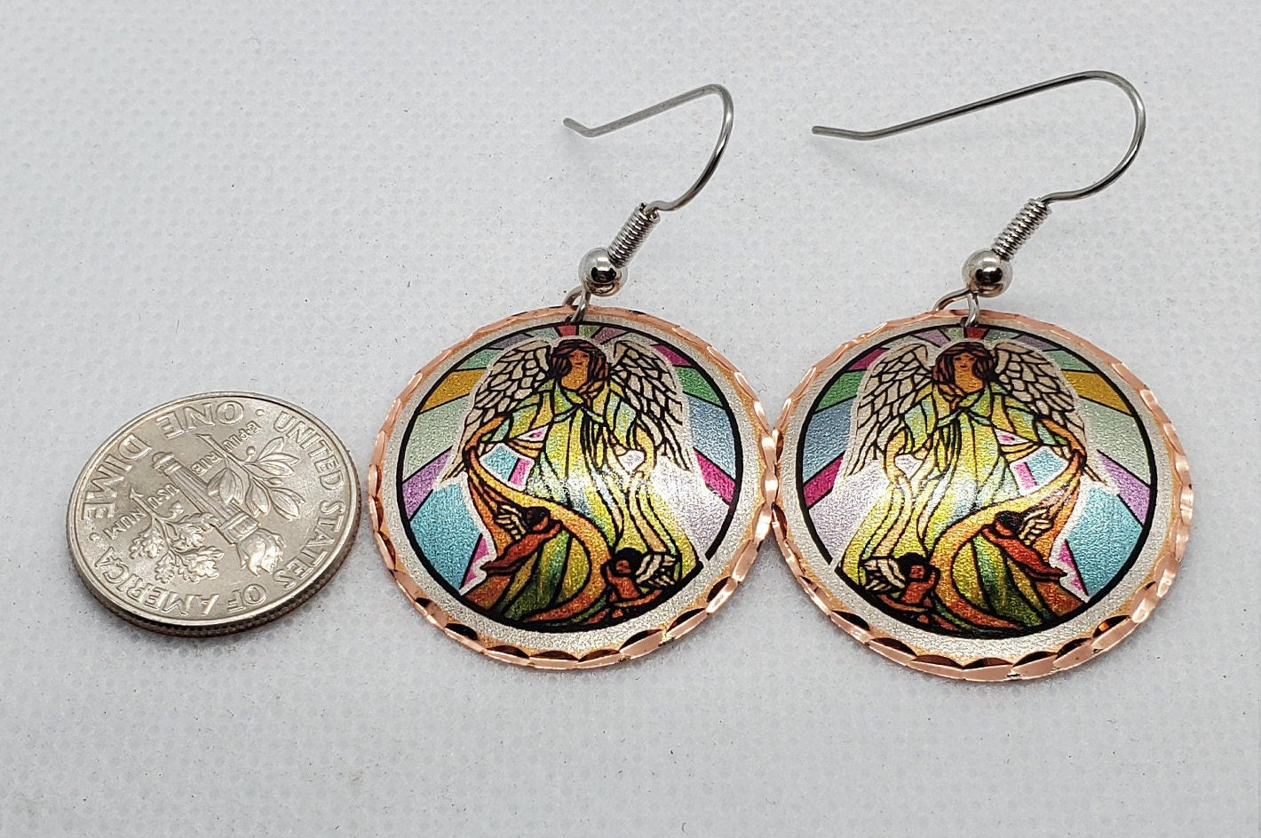 EA - Beautiful Angel COPPER earrings - Surgical Steel Hypo Allergenic Earwires.