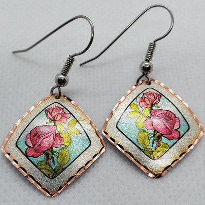 EA - Beautiful Rose COPPER earrings - Surgical Steel Hypo Allergenic Earwires.