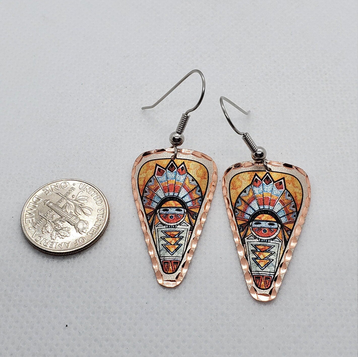 EA - Beautiful Native American COPPER earrings - Surgical Steel Hypo Allergenic Earwires.