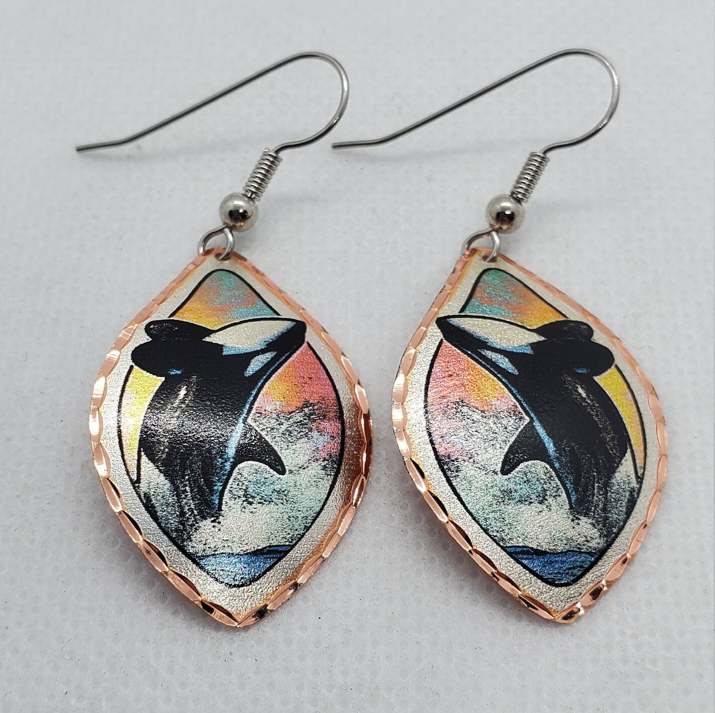 EA-Killer Whale COPPER earrings - Surgical Steel Hypo Allergenic Earwires.