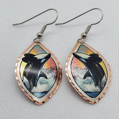 EA-Killer Whale COPPER earrings - Surgical Steel Hypo Allergenic Earwires.