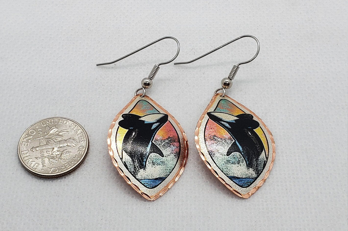 EA-Killer Whale COPPER earrings - Surgical Steel Hypo Allergenic Earwires.