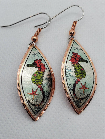 EA - Beautiful Seahorse COPPER earrings - Surgical Steel Hypo Allergenic Earwires.