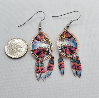 EA - Beautiful Mermaid COPPER earrings - Surgical Steel Hypo Allergenic Earwires.