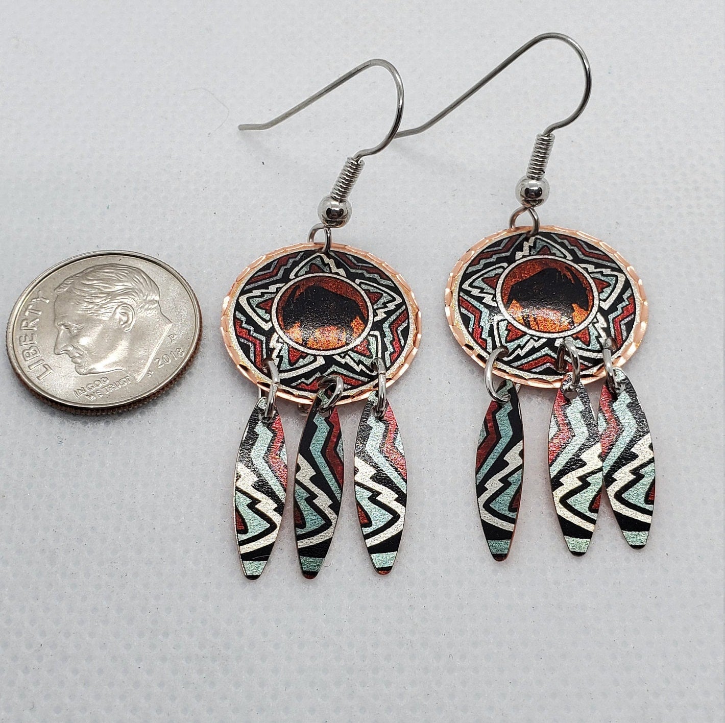 EA - Dangle Southwestern Buffalo - Beautiful COPPER earrings - Surgical Steel Hypo Allergenic Earwires.