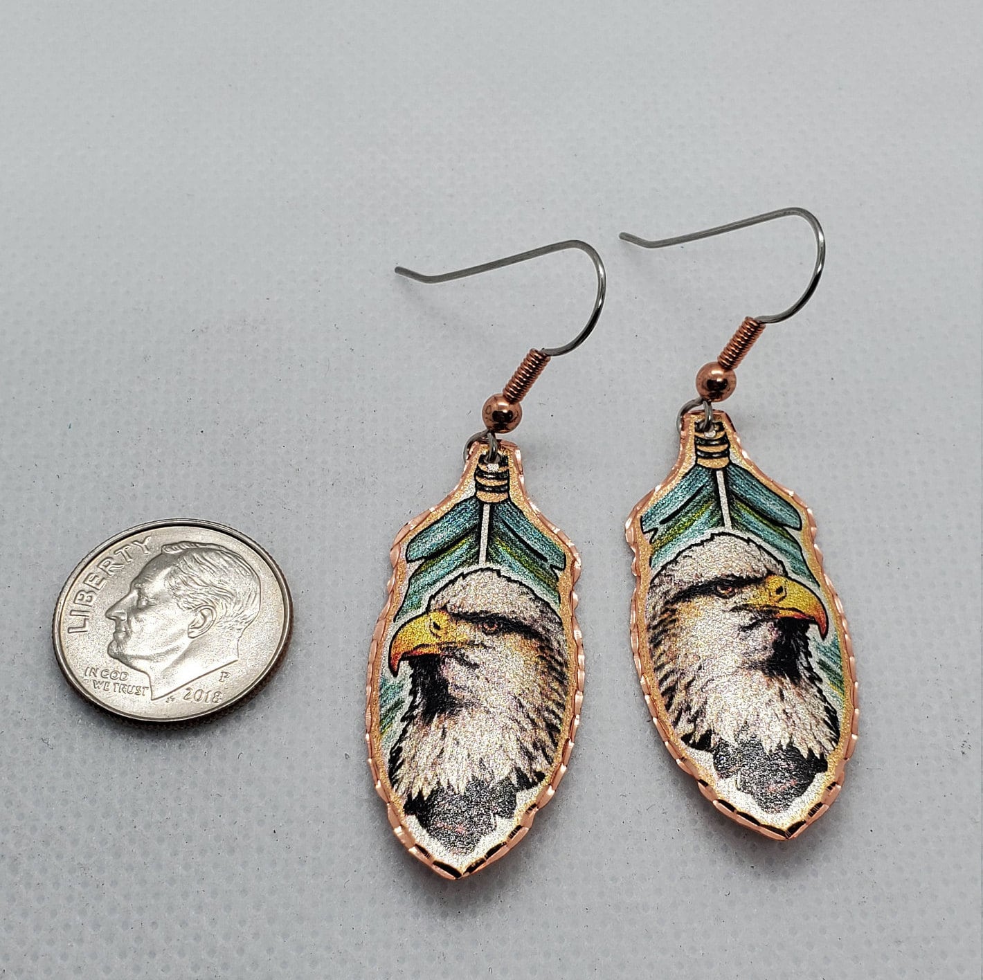 EA - American Eagle Copper Feather Earrings - Beautiful COPPER earrings - Surgical Steel Hypo Allergenic Earwires.