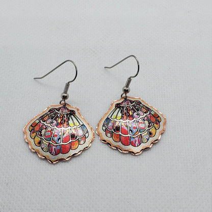 EA - Colorful Copper Seashell - Beautiful COPPER earrings - Surgical Steel Hypo Allergenic Earwires.