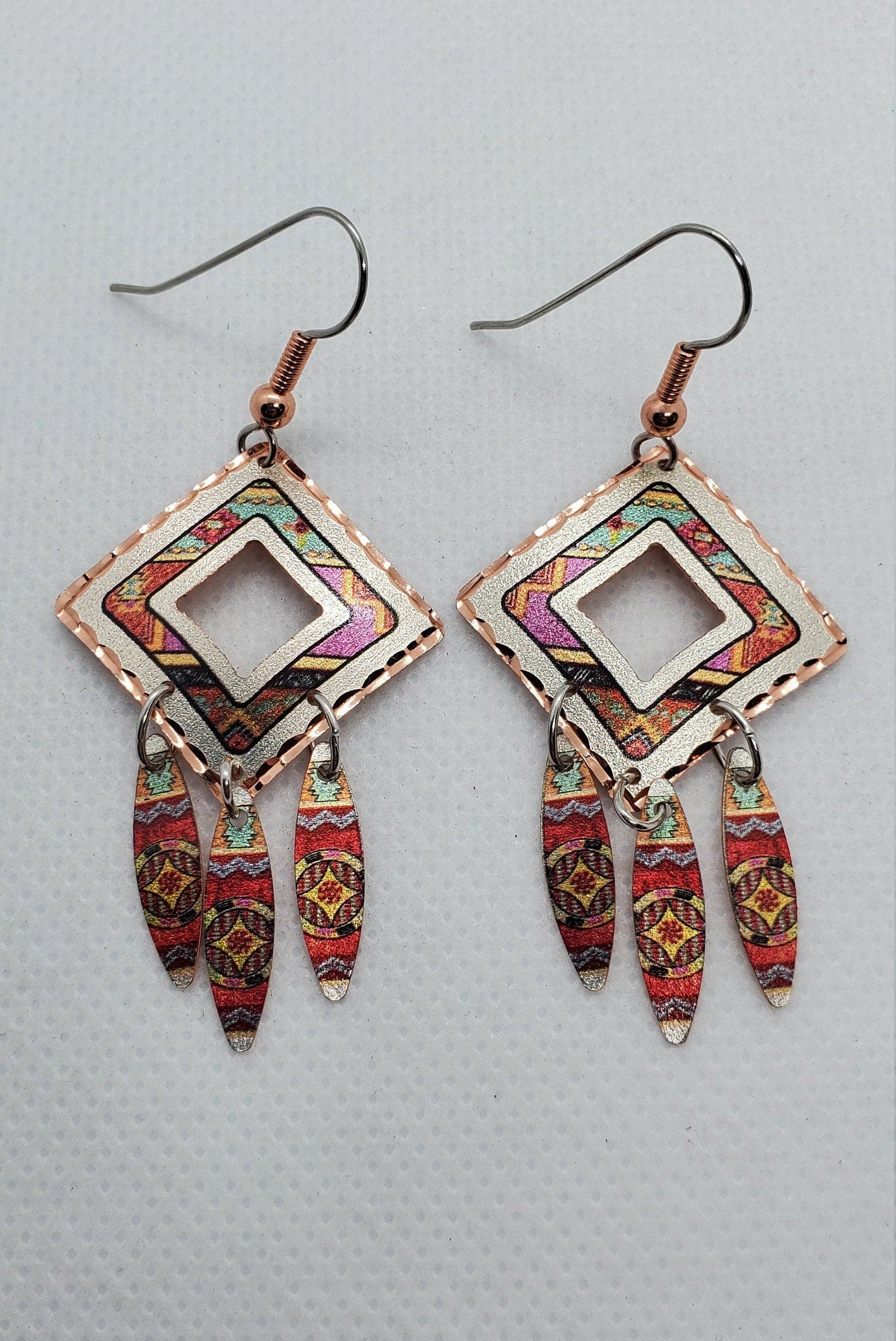 EA - Dangle Abstract Native - Beautiful COPPER earrings - Surgical Steel Hypo Allergenic Earwires.