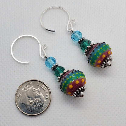 Calypso Bay Artisan Glass Earrings, Lampwork Glass Bead by Grace Lampwork Beads, Silver Filled Earring Wire