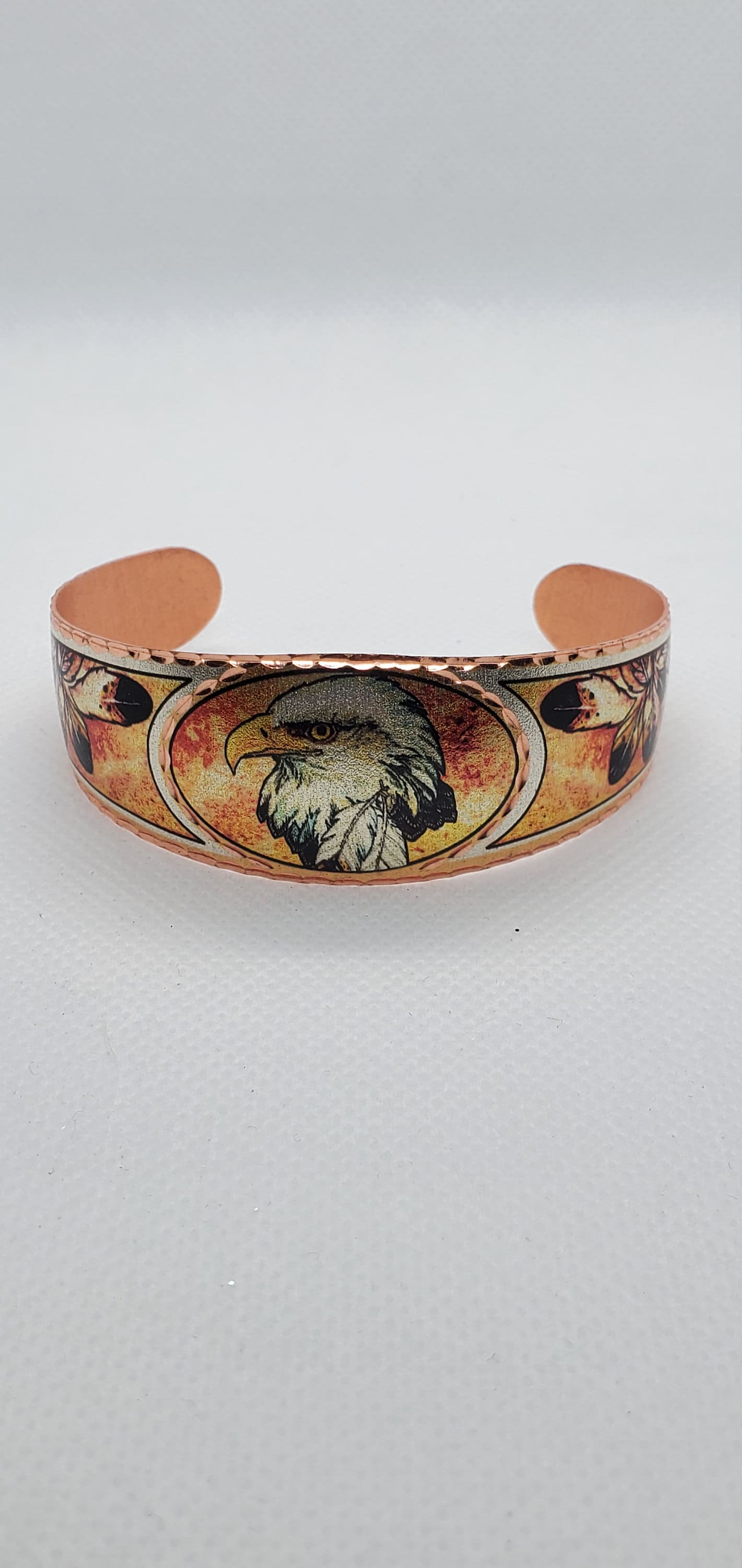 BR - Feathers and Eagle - Beautiful adjustable COPPER cuff bracelet.