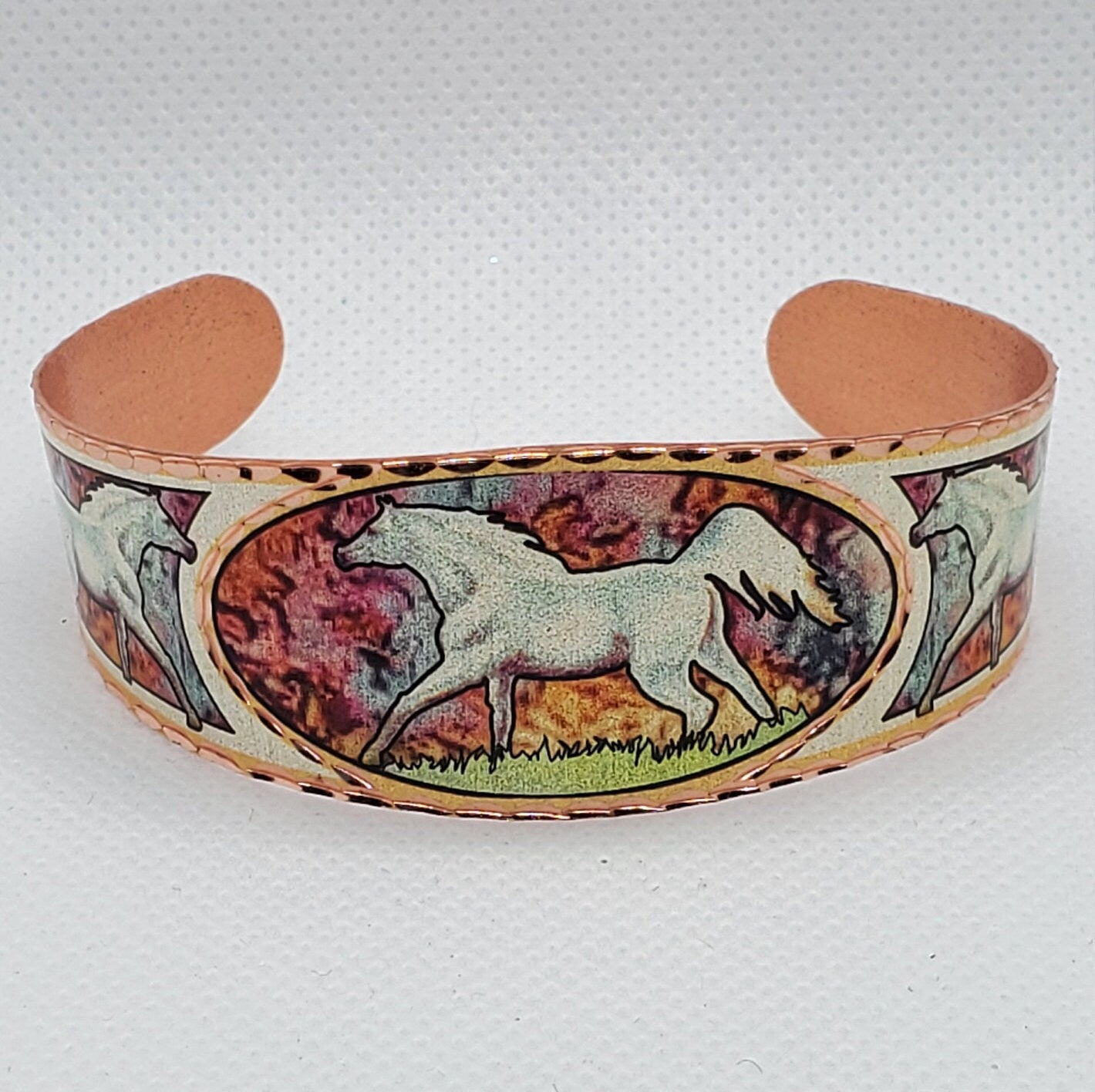 BR- Flame Painted Color Horse Bracelet - Beautiful adjustable COPPER cuff bracelet.