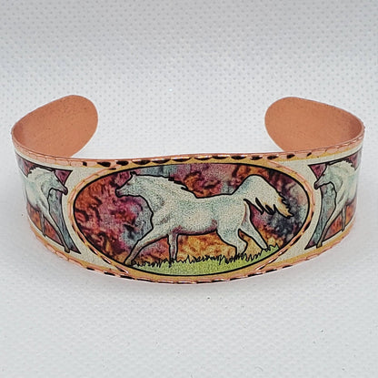 BR- Flame Painted Color Horse Bracelet - Beautiful adjustable COPPER cuff bracelet.