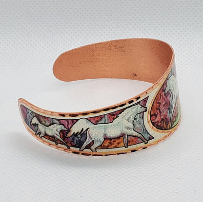 BR- Flame Painted Color Horse Bracelet - Beautiful adjustable COPPER cuff bracelet.