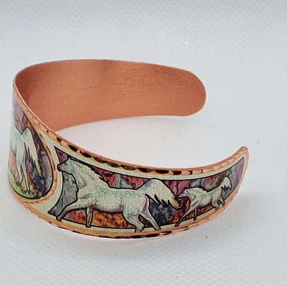 BR- Flame Painted Color Horse Bracelet - Beautiful adjustable COPPER cuff bracelet.