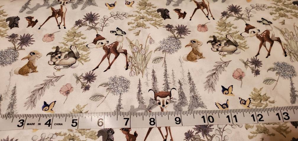 Bambi and Friends Fabric by the half yard. 100% Cotton. BAMBI THUMPER